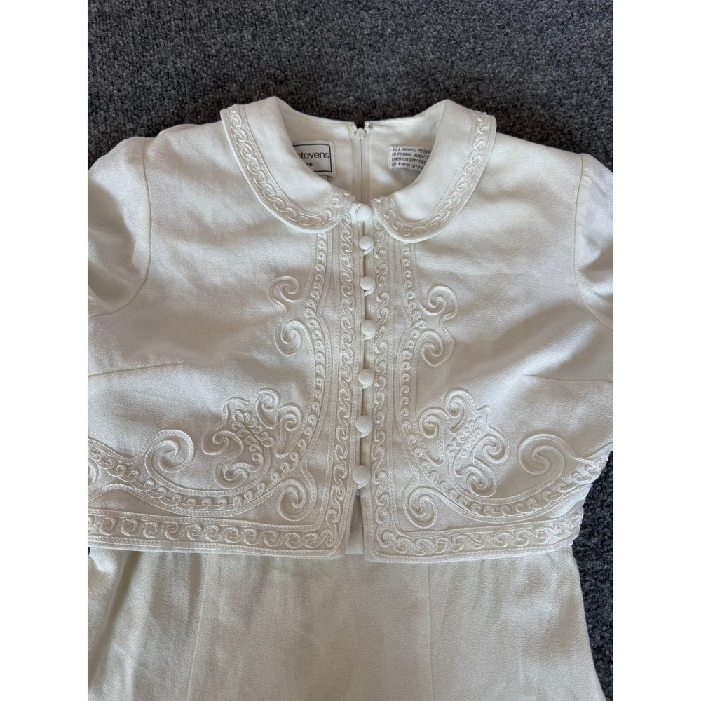 karin stevens White Long Sleeve Midi Dress Soutache Embroidery Collar Bolero 6P - Picture 9 of 16